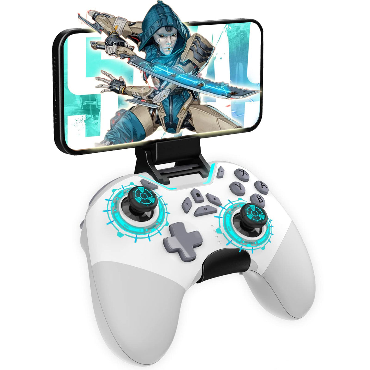 Hall Effect Bluetooth Controller for Switch/PC/iPhone/Android/Apple Arcade MFi Games/Mac/TV/Steam Pro Wireless Game Controller with Phone Clip with Lock Speed/6-Axis Gyro/Dual Motors/Turbo/Switch Key