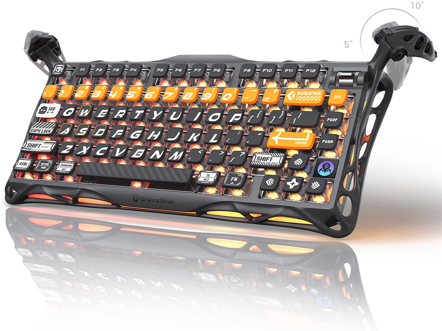 GravaStar Mercury K1 Pro Wireless Mechanical Gaming Keyboard 75% Layout RGB Custom Keyboard Aluminum Alloy Matte Black Frame with Phoenix-Inspired Keycaps Hot-Swappable Linear Switches - CyberFlare