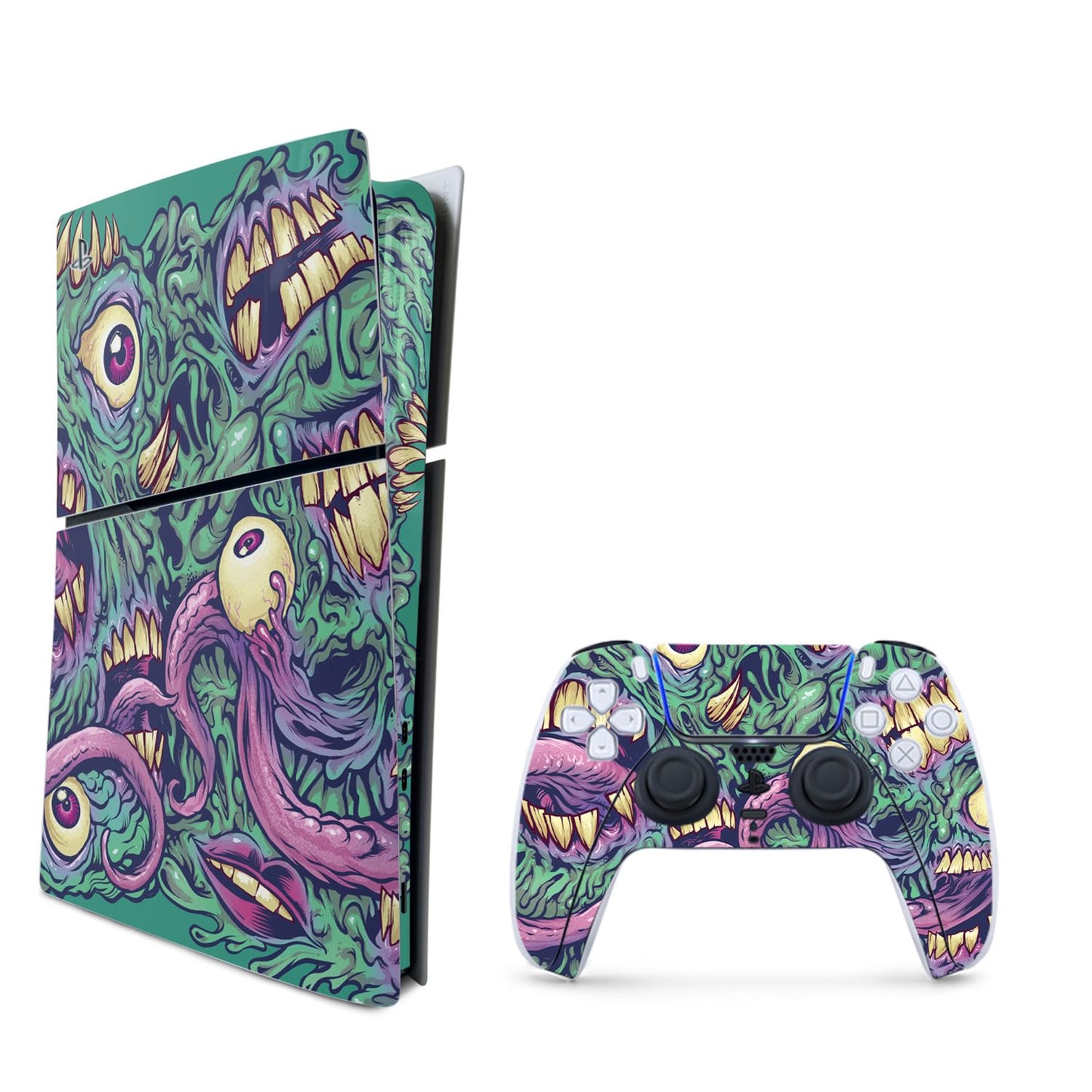 MightySkins Skin Compatible with Playstation 5 Slim Digital Edition Bundle - Eyes and Teeth | Protective Durable and Unique Vinyl Decal wrap Cover | Easy to Apply | Made in The USA