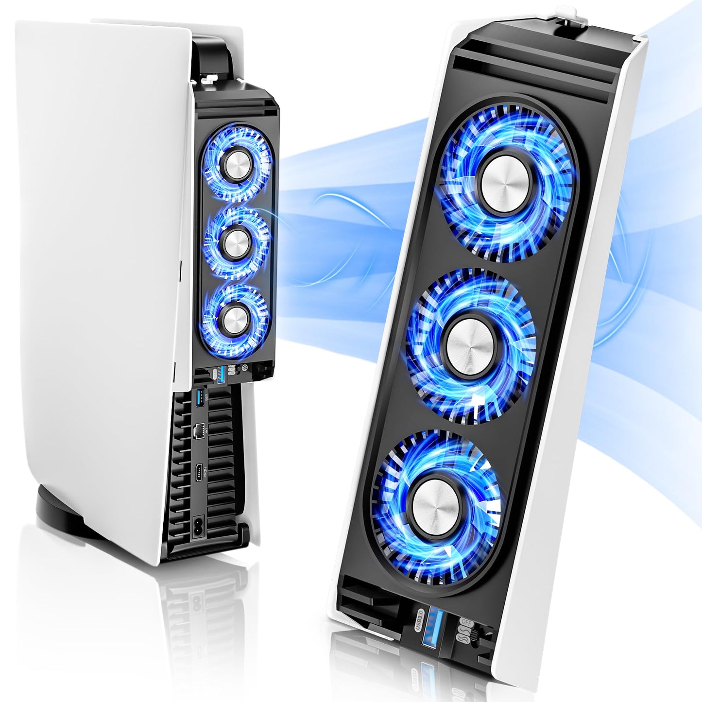 Upgraded PS5 Cooling Fan with LED Light Quiet and Efficient Cooling System for PS5 Cooler 2 Fan Speeds USB 3.0 Port Compatible with PlayStation 5 Digital & Discs Edition?Not for PS5 Slim