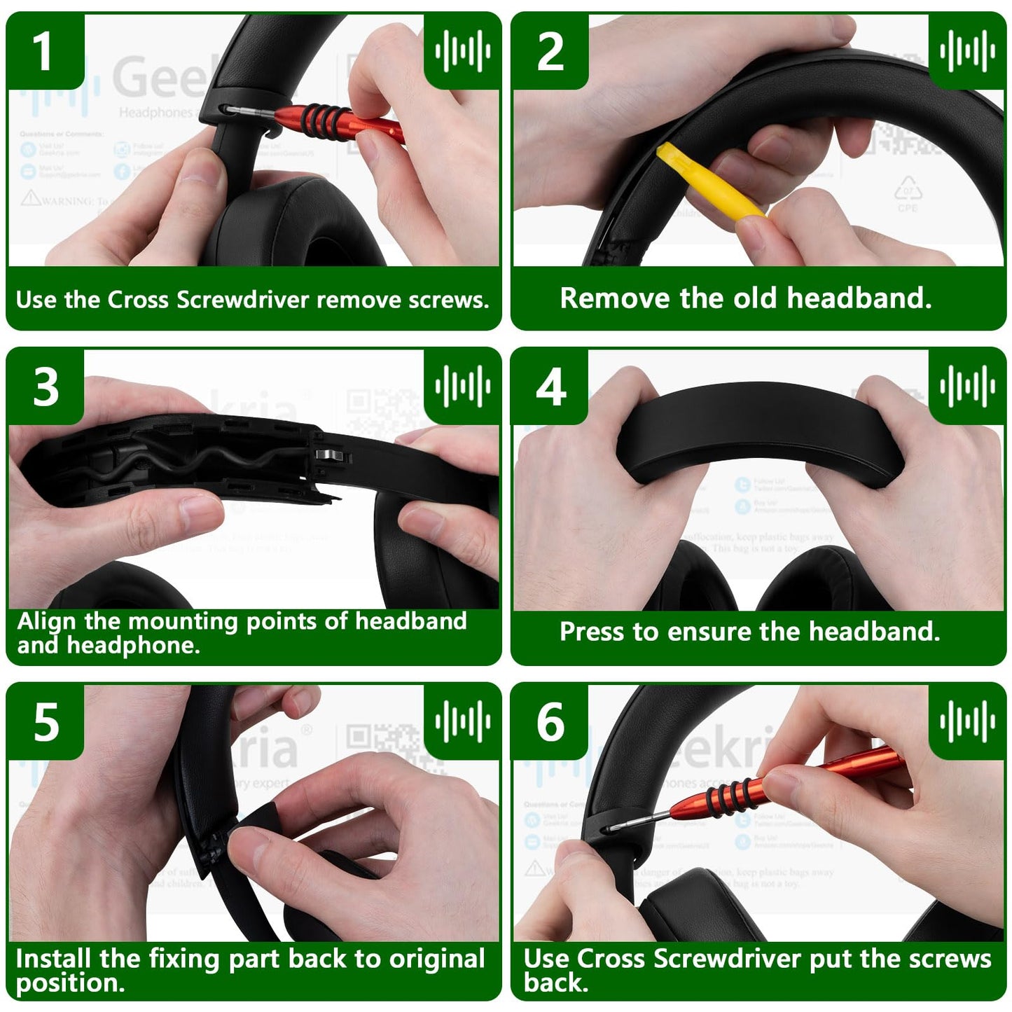 GEEKRIA Protein Leather Headband Pad for Xbox Headphones - Replacement Band, Black, Model PJZ283-01