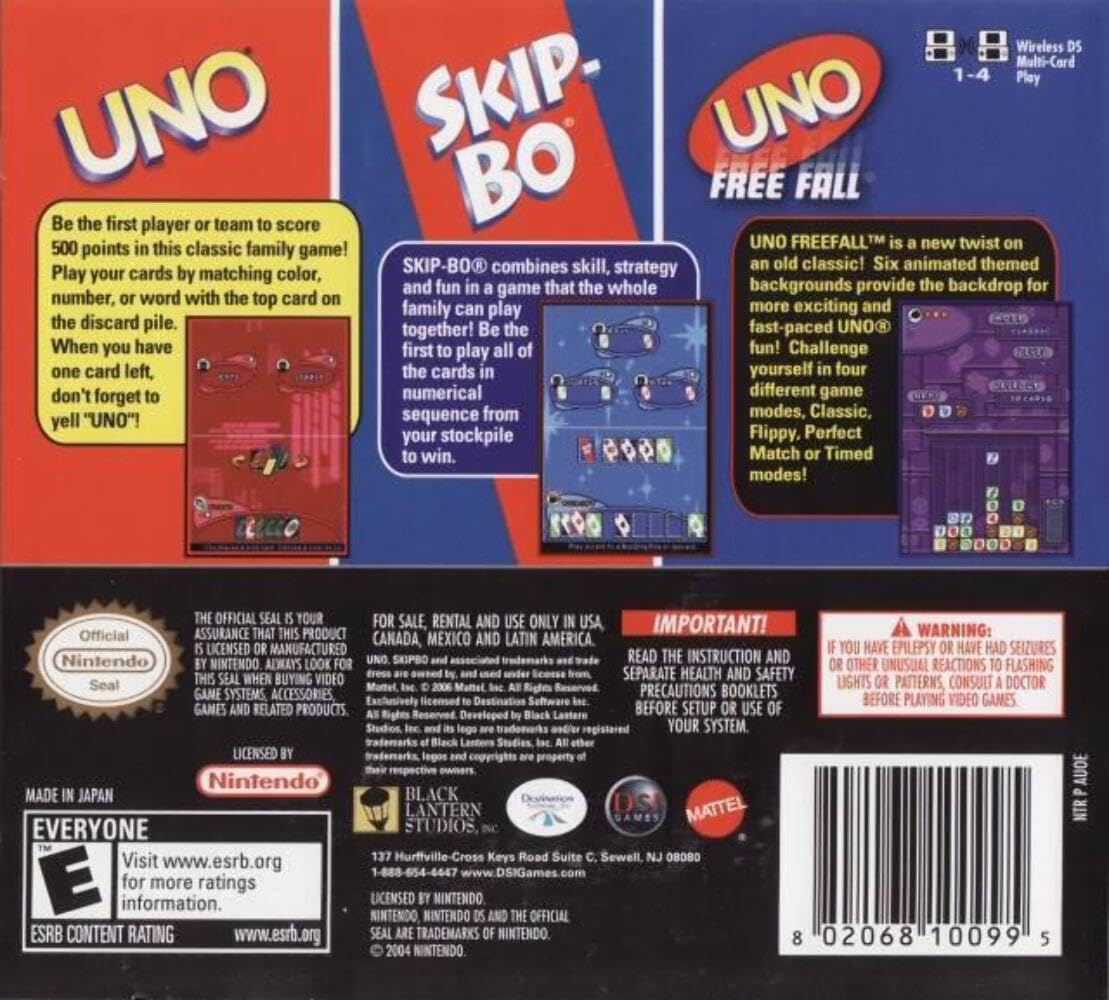 Destination Software Uno/Skip-Bo/Uno Freefall Game - Nintendo DS Model 10099