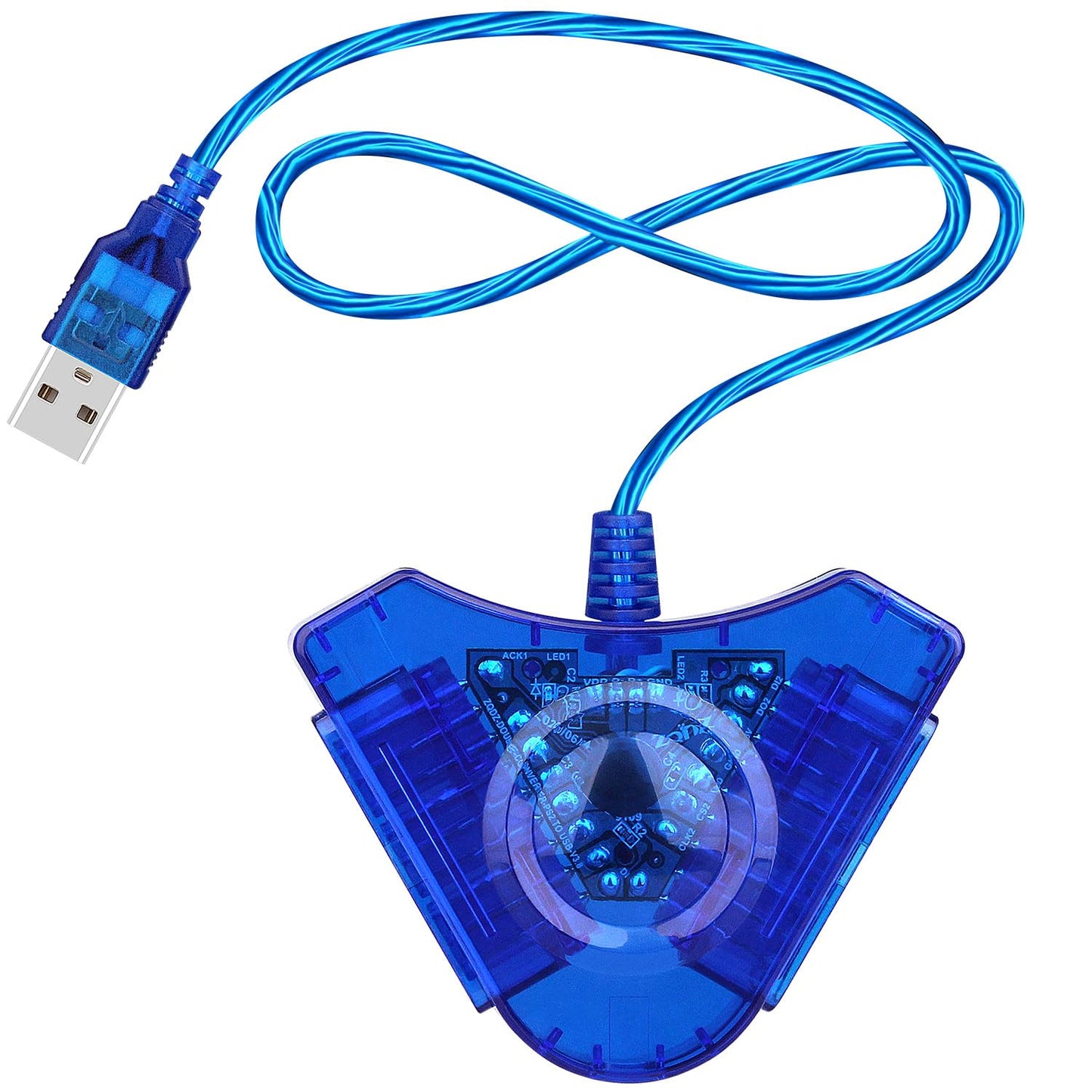 OSTENT Blue Dual USB Adapter Converter Cable Cord for Sony PS1 PS2 Wired Controller Gamepad Joystick to PC Laptop