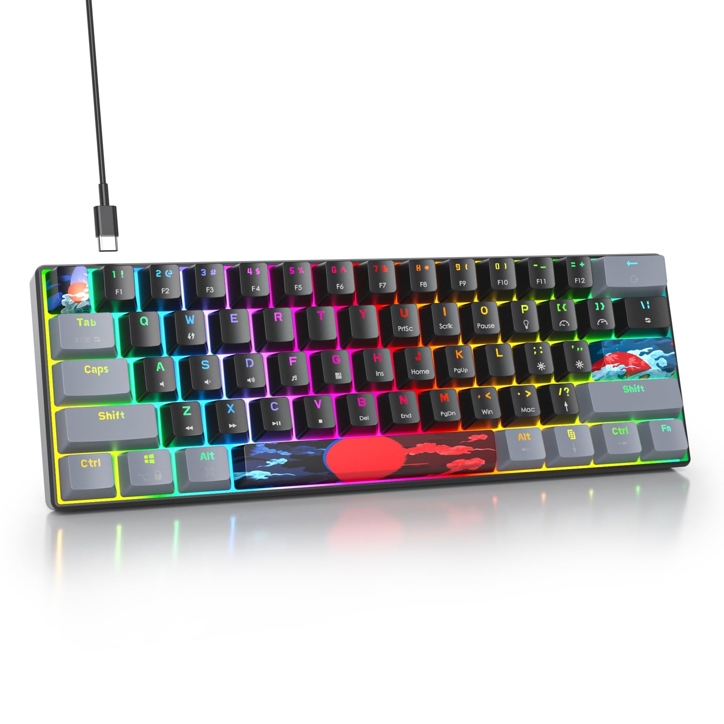 iTastatur 60% Mechanical Keyboard 61-Key Wired Gaming Keyboard with Blue Switch RGB Lighting Effect PBT Keycaps Ultra-Compact Mini Keyboard Suitable for Win/Mac(61 Dark)