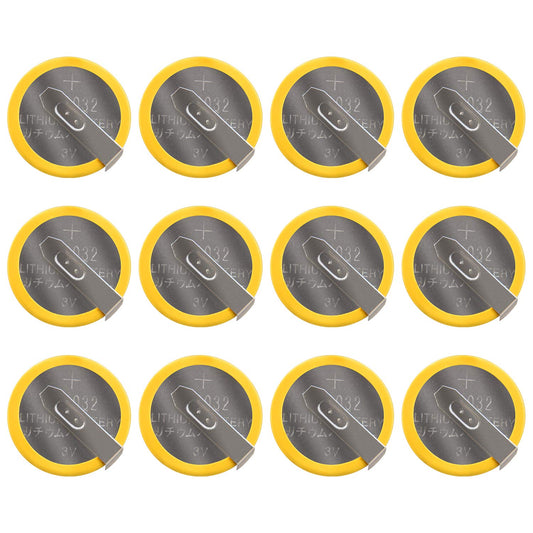 taessv CR2032 Battery Pack - 12 Count 3V Lithium Batteries with Solder Tabs for SNES, N64, Gameboy Replacement