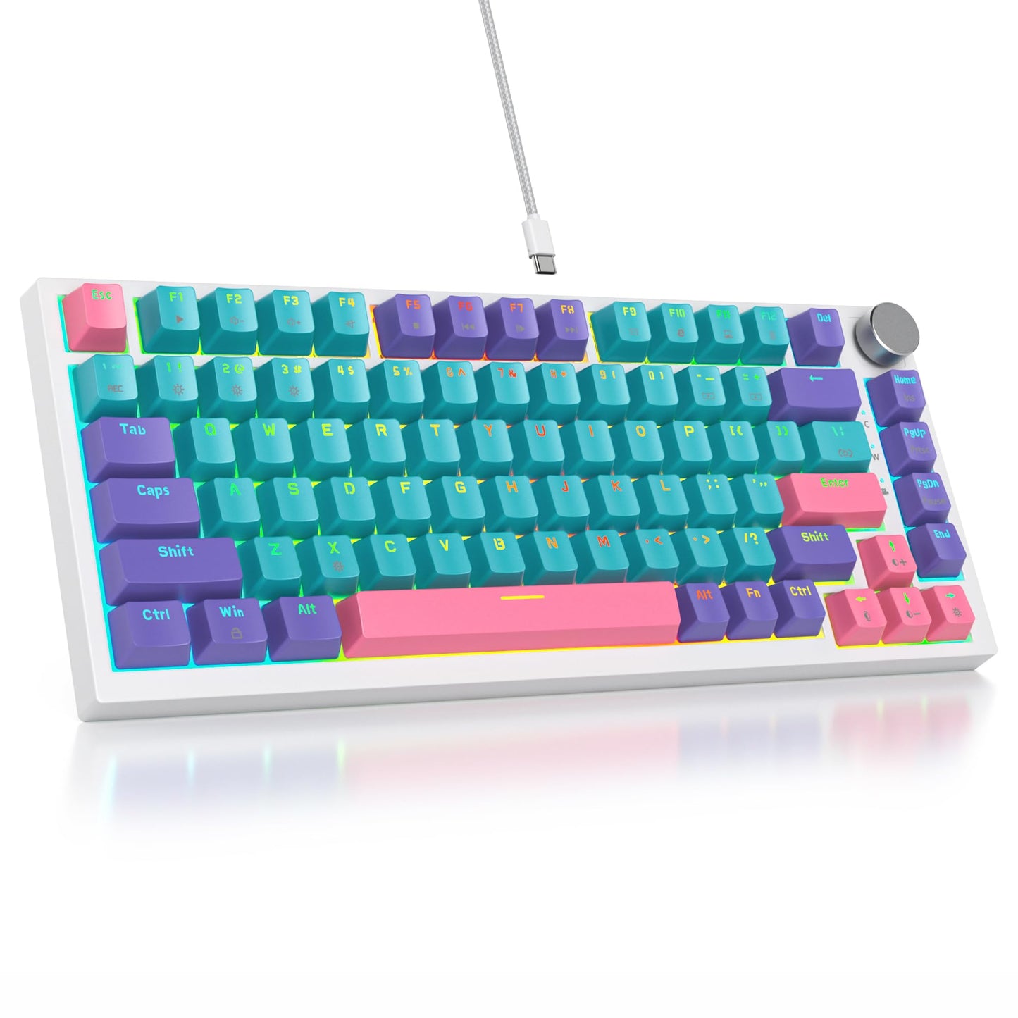 SbocKeeb 75 Percent Keyboard Gasket-Mounted with Sound Absorbing Pads 82-Key Compact Wired RGB Mechanical Gaming Keyboard Hot-Swap Socket for Win Joker