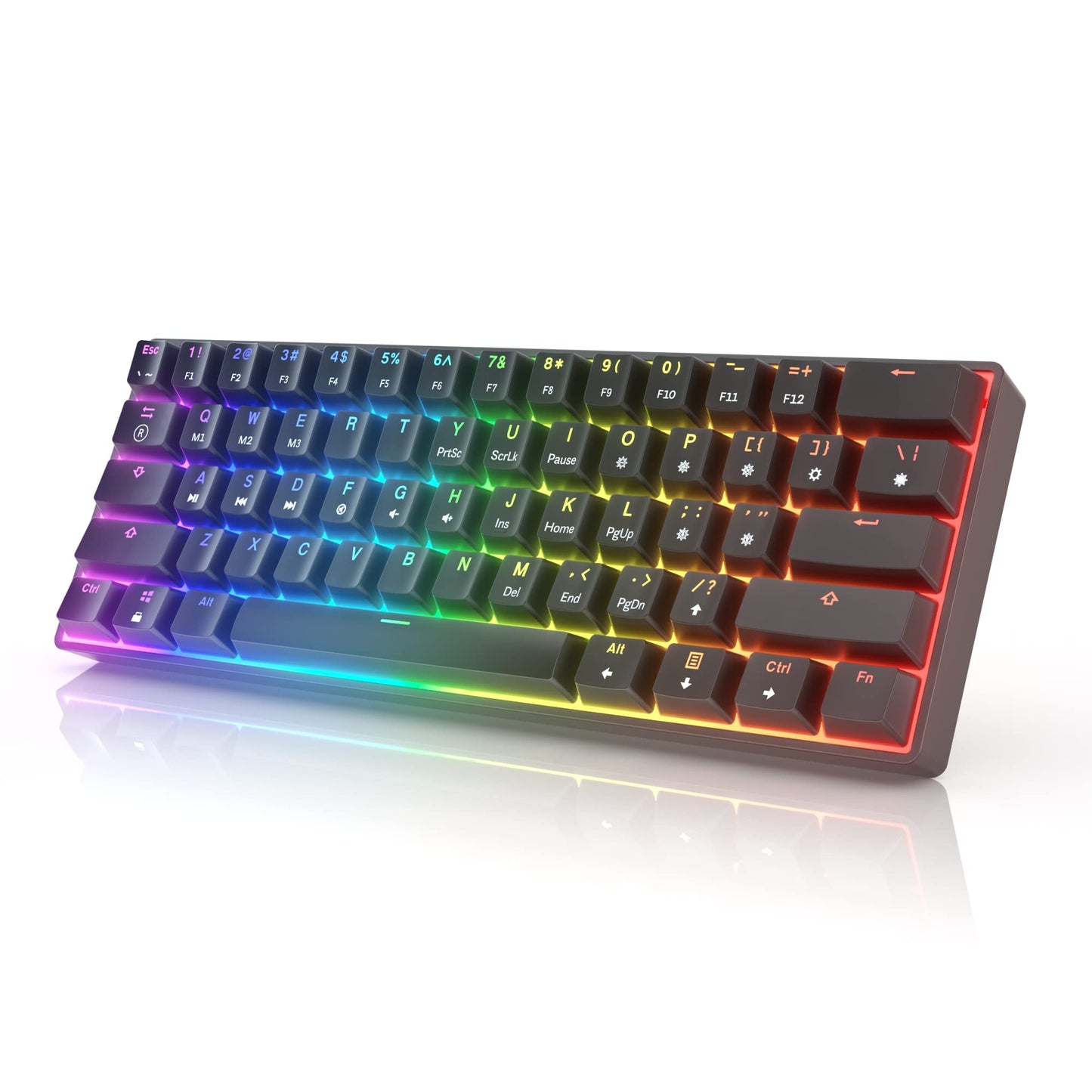 HK GAMING GK61 Mechanical Gaming Keyboard - 61 Keys Multi Color RGB Illuminated LED Backlit Wired Programmable for PC/Mac Gamer (Gateron Optical Yellow Black)