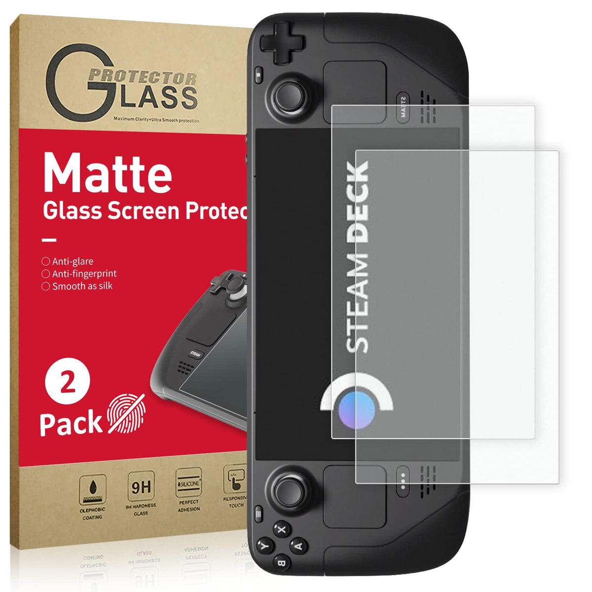Ambison 2 Pack Matte Glass Screen Protector for Steam Deck 7.0 /Steam Deck OLED 7.4 Anti Glare & Anti Fingerprint High Sensitivity 9H Tempered Glass Film Scratch Resistant Bubble Free