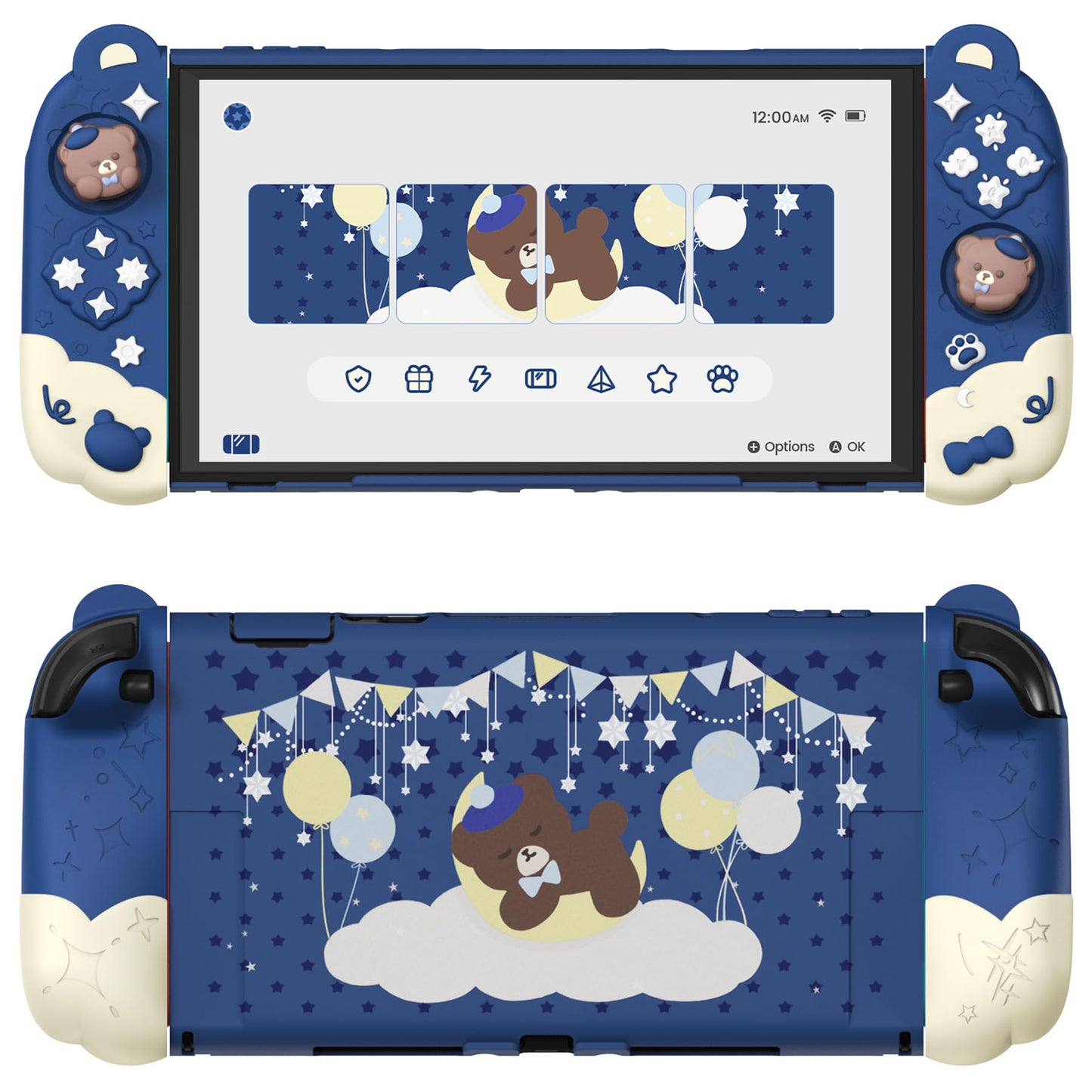 PlayVital Good Night Bear Dockable Case for Nintendo Switch 2 with Stand | Split Design Silicone Joycon Grips PC Console Hard Shell 2 Joystick Caps | Cute Protective Cover Bundle - Midnight Blue