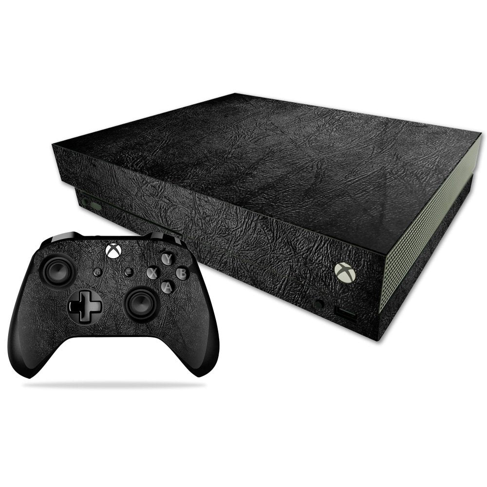 MightySkins Skin Compatible with Microsoft Xbox One X - Black Leather | Protective Durable and Unique Vinyl Decal wrap Cover | Easy to Apply Remove and Change Styles | Made in The USA