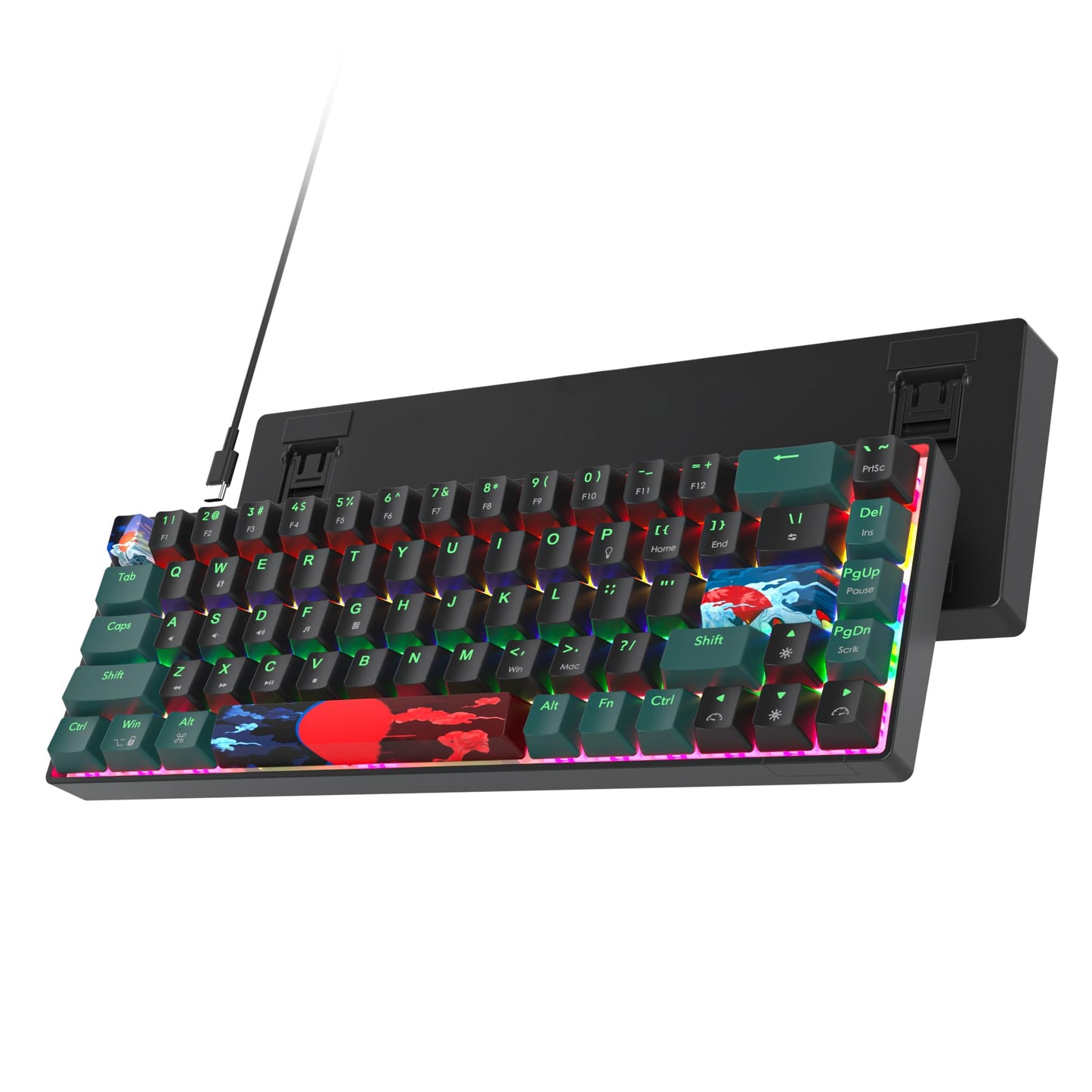 Ussixchare 60 Percent Gaming Keyboard 68 Keys Mechanical Keyboard Rainbow Backlit Compact Wired Keyboard with Red Switch for Windows PS4/5 Xbox(68 Green)