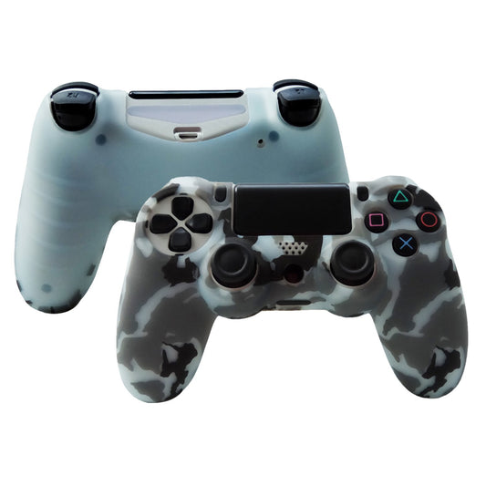 Hikfly Silicone Gel PS4 Controller Cover Skin Protector with 8 FPS Pro Thumb Grip Caps - Purple & Grey - PS4 Print Style