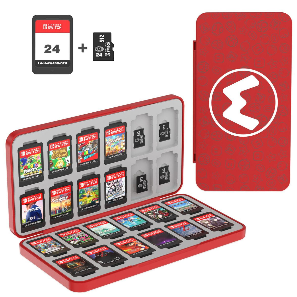 PURBHE Switch Game Case for Nintendo Switch Game Card Portable Nintendo Switch Game Holder with 24 Game refill unit sections and 24 Micro SD Card sections Nintendo Switch Accessories for Tpartyl(Red)