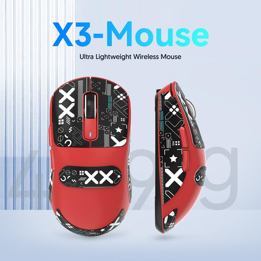 MAMBASNAKE X3 Wireless Gaming Mouse - 49g Ultralight, 26000 DPI, Bluetooth/2.4GHz/Wired, Red&Tape