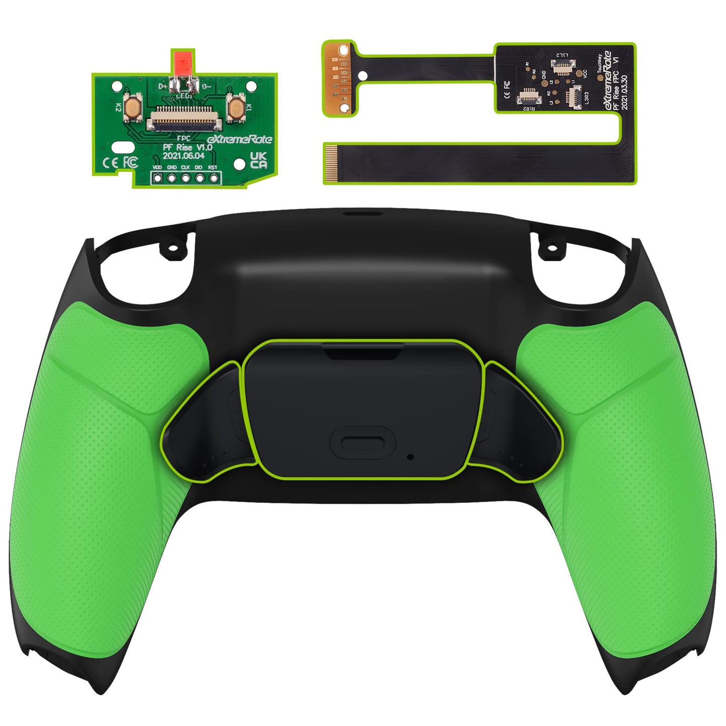 eXtremeRate Green Rubberized Grip Programable RISE 2.0 Remap Kit for PS5 Controller BDM-010 BDM-020 Models Custom Upgrade Board & Redesigned Back Shell & Back Buttons Set for PS5 Controller
