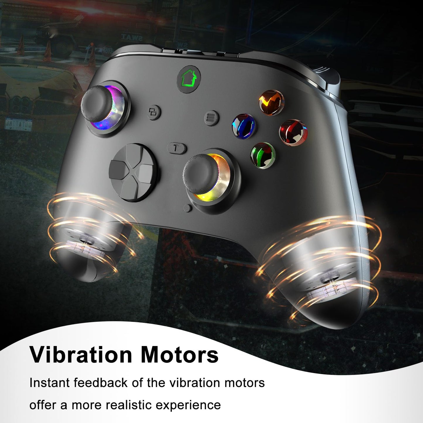 conwin Wired Game Controller for X-BOX-1/PC, RGB LED, Turbo, Programmable, Vibration, Black