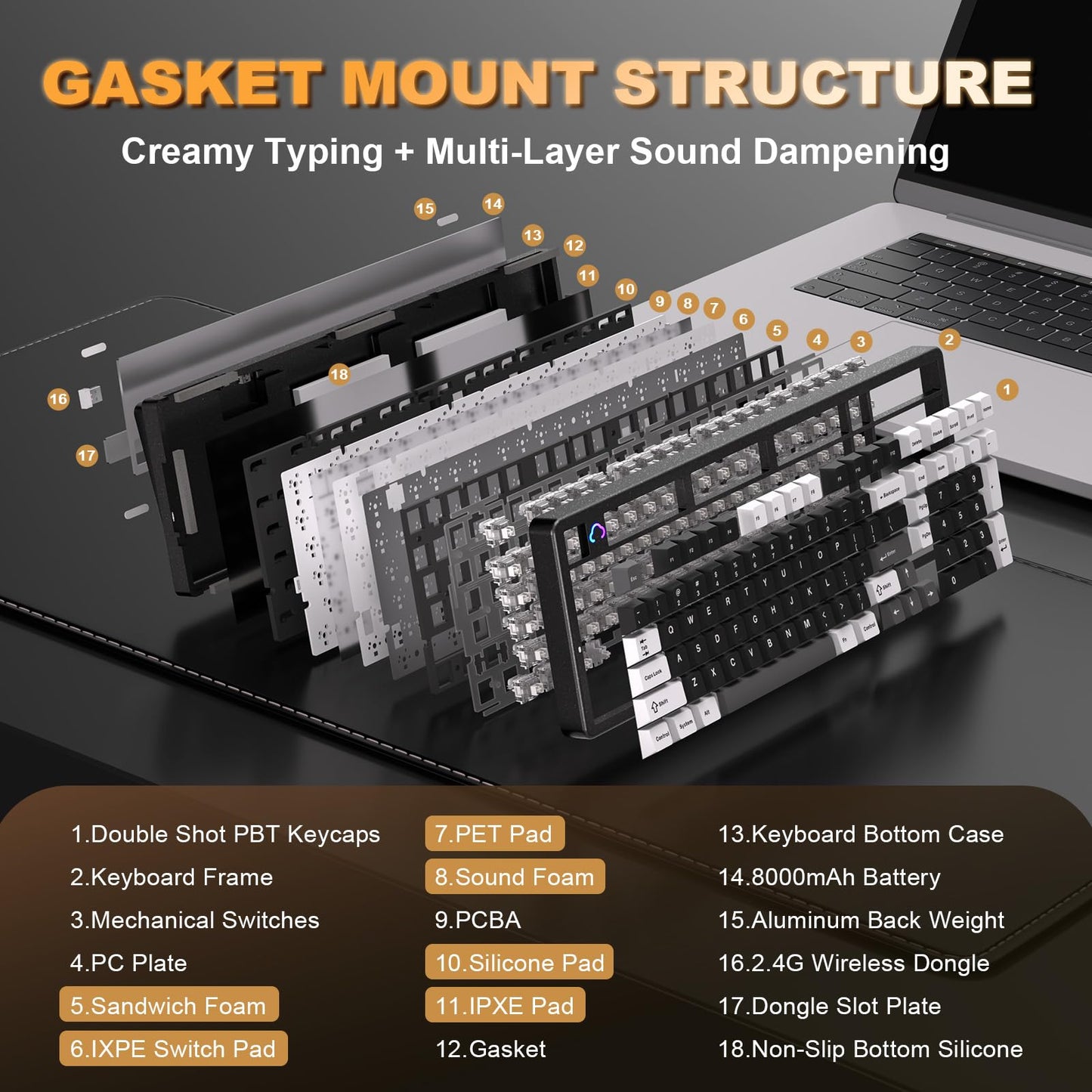YUNZII AL98 Wireless Mechanical Gaming Keyboard, RGB Backlit, 1800 Layout, Black, Milk Switch, Gasket Mount, Hot Swappable