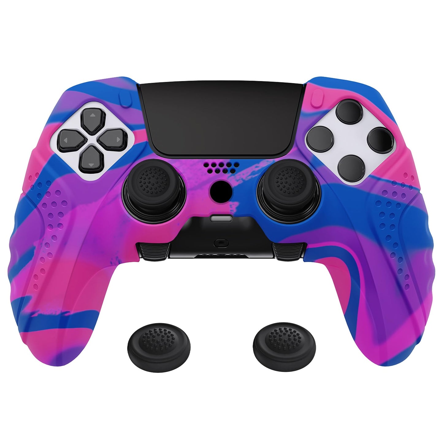 PlayVital Guardian Edition Anti-Slip Ergonomic Silicone Cover Case for ps5 Edge Controller Soft Rubber Protector Skin for ps5 Edge Wireless Controller with Thumb Grip Caps - Pink & Purple & Blue