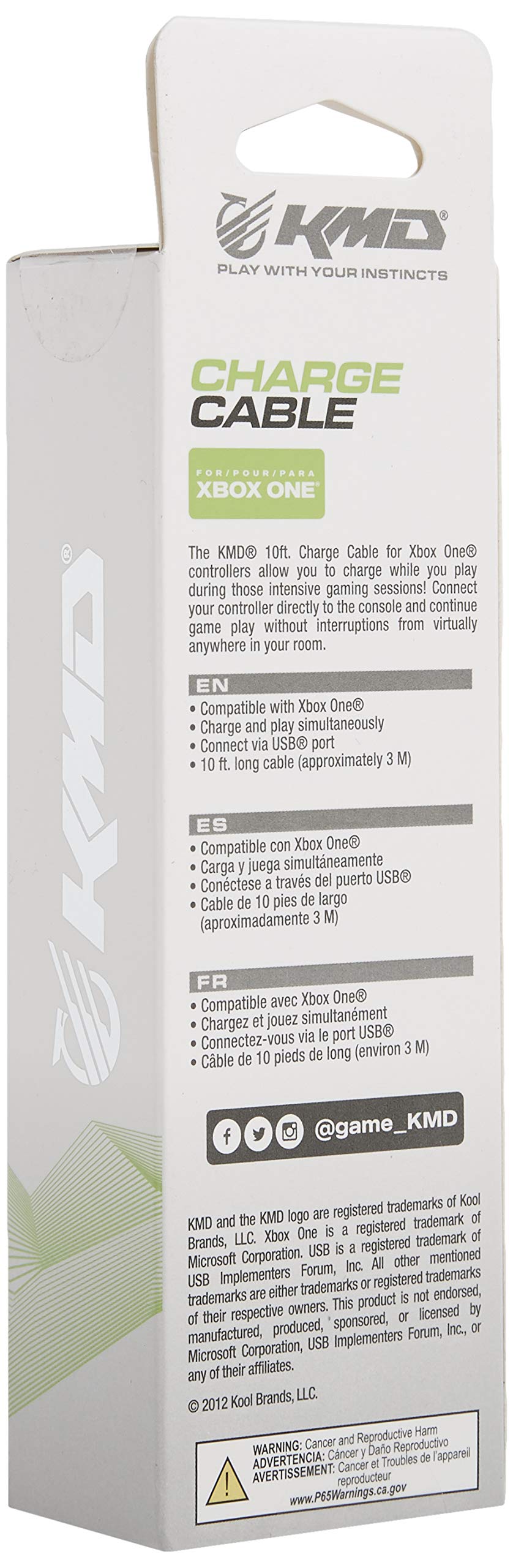 KMD Xbox One USB Controller Charge Cable - 10 ft, Black, Model KMD-XB1-3156