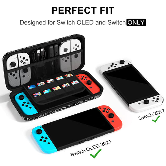 NPOOYI Carrying Case for Nintendo Switch OLED, Hard Shell Travel Case, Abstract Waves Design, Compatible with Joy-Con & Accessories