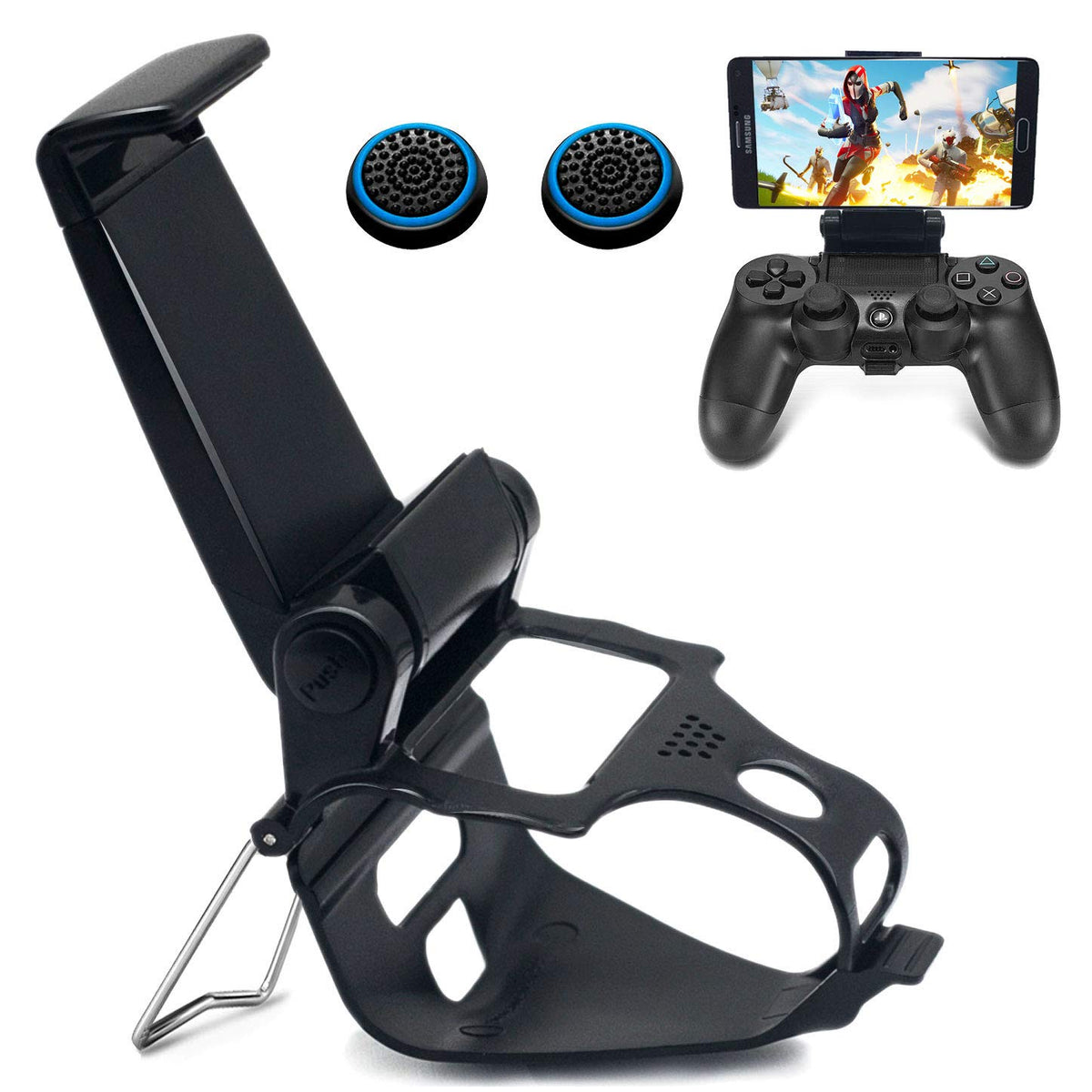 BRHE Phone Clip for PS4 Controller Mobile Gaming Mount Bracket Holder Adjustable Stand Clamp Compatible with iPhone/iOS Android for Playstation4 Remote Play (Black)
