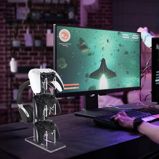 FYY Game Controller Holder - 3-Tier Clear Acrylic Stand for Nintendo Switch, Xbox, PS5, PS4 - Model 1897