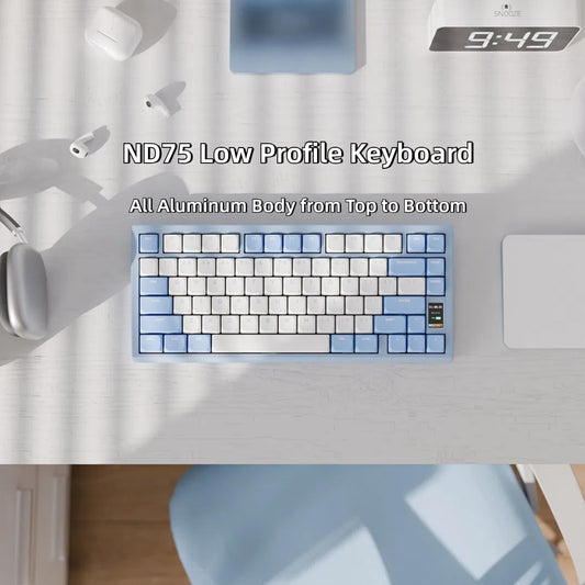 OOCTPK Mechanical Keyboard - Chilkey ND75 LP Wireless, Bluetooth/2.4G/USB-C, RGB, UltraThin, Blue, Wrist Rest, PC/Mac Compatible