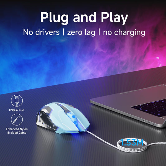 SEUNKWANG G3 Wired Gaming Mouse - 2400 DPI, 6 Programmable Buttons, Metal Base, Blue Breathing Light for PC/Laptop