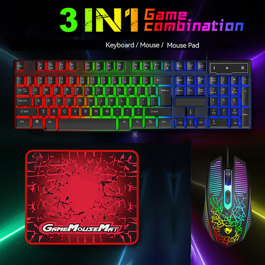 Guiheng Gaming Keyboard, Mouse & Mouse Pad Set - Wired LED Rainbow Backlight for PC, Xbox, PS4 - Black