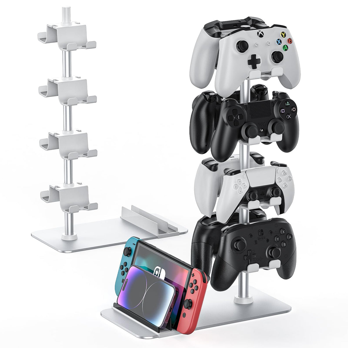 MANMUVIMO Controller Holder for 8 Xbox PS5 PS4 Switch Gaming Controller Controller Stand Desk Gamer Gifts for Men Organizer Rack for Headset/Switch/iPad/Mobile Phone Gaming Room Accessories(White)