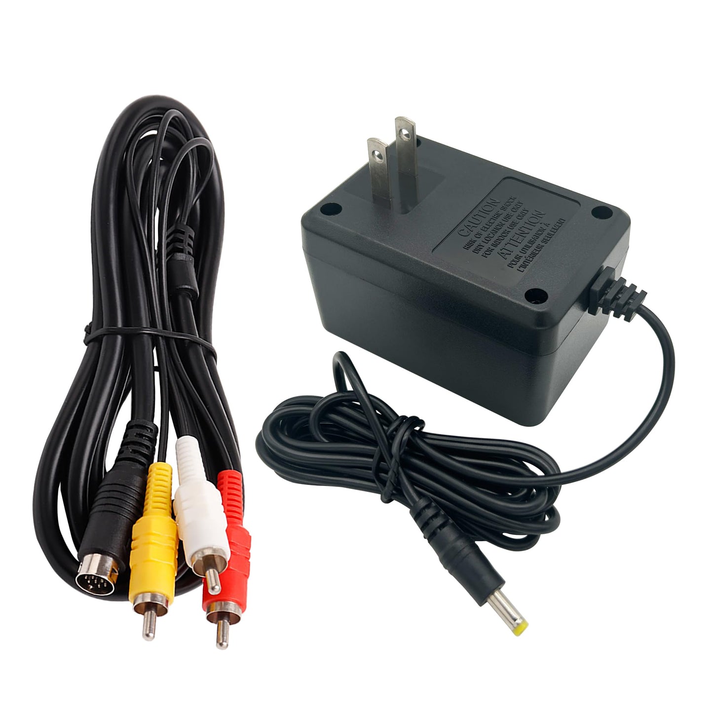 CUENSTOP Power Supply and AV Cable for Genesis 2 3 AC Power Adapter and Audio Video RCA AV Cable Compatible with SEGA Genesis 2 3 Console