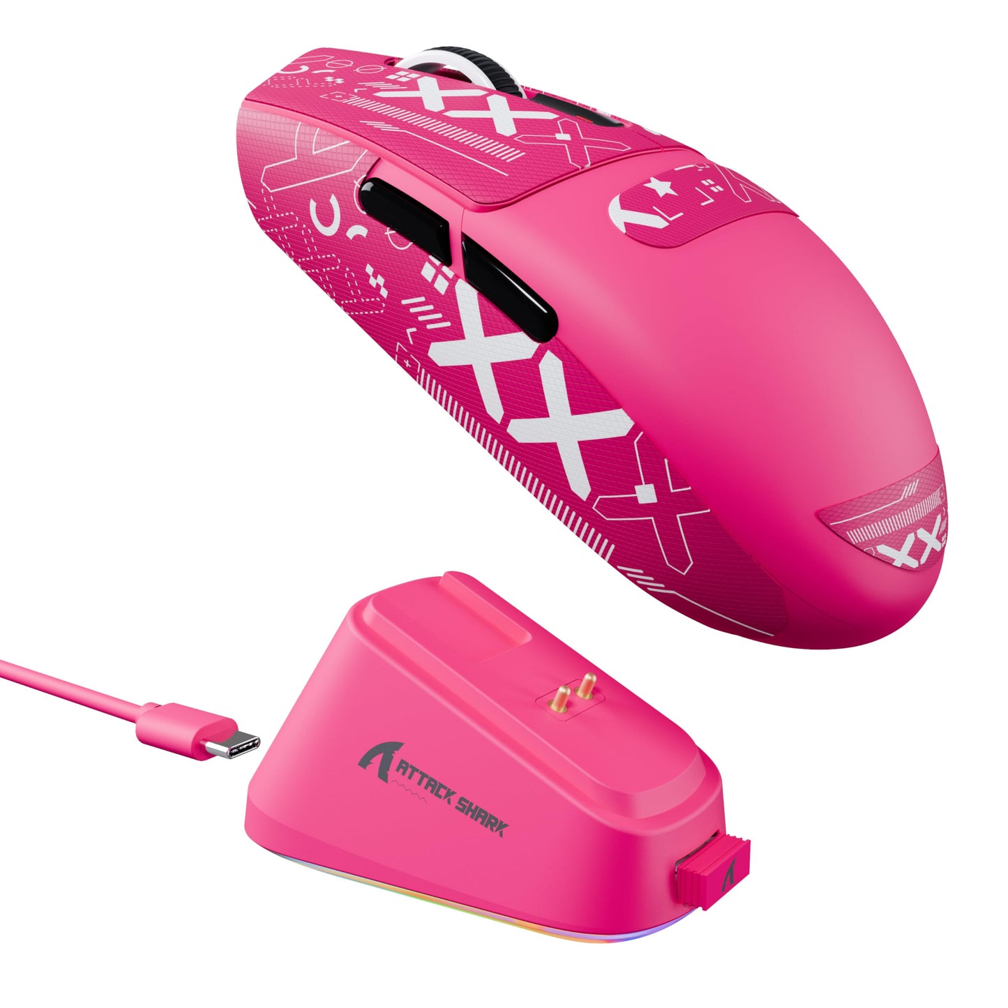ATTACK SHARK G3 Pro Wireless Gaming Mouse with Magnetic Charging Dock PixArt PAW3311 Gaming Sensor BT/2.4G Wireless/Wired Gaming Mouse 25000 DPI 59g Superlight Gamer Mice for PC/Win/PS/Mac(Rose)