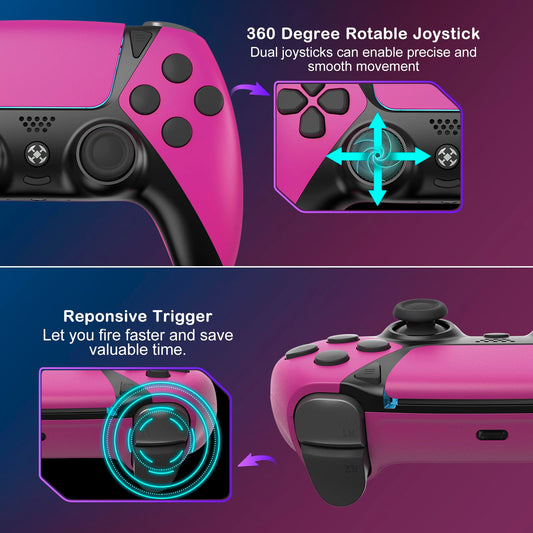 ZawWont PS5 Wireless Controller - No Drift Gamepad, Back Paddles, Turbo, Pink, Model 198-5-rosered, 1200mAh Battery