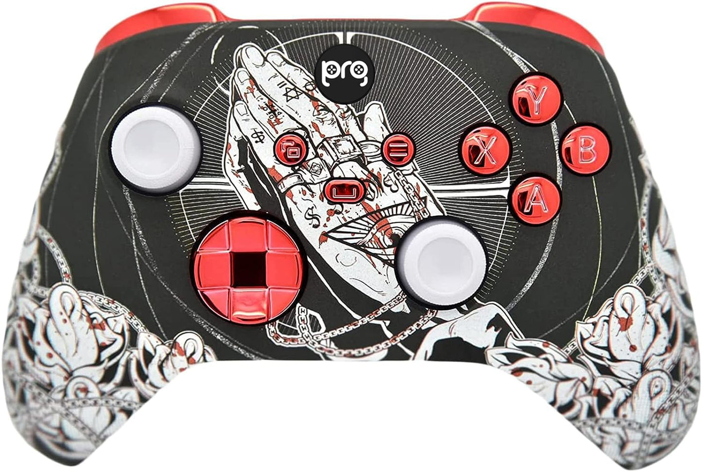 Hand Airbrushed Fade Custom Controller Compatible with Xbox Series X/S & Xbox One (Series X/S Bloody Forgiveness W/Red Chrome Inserts)