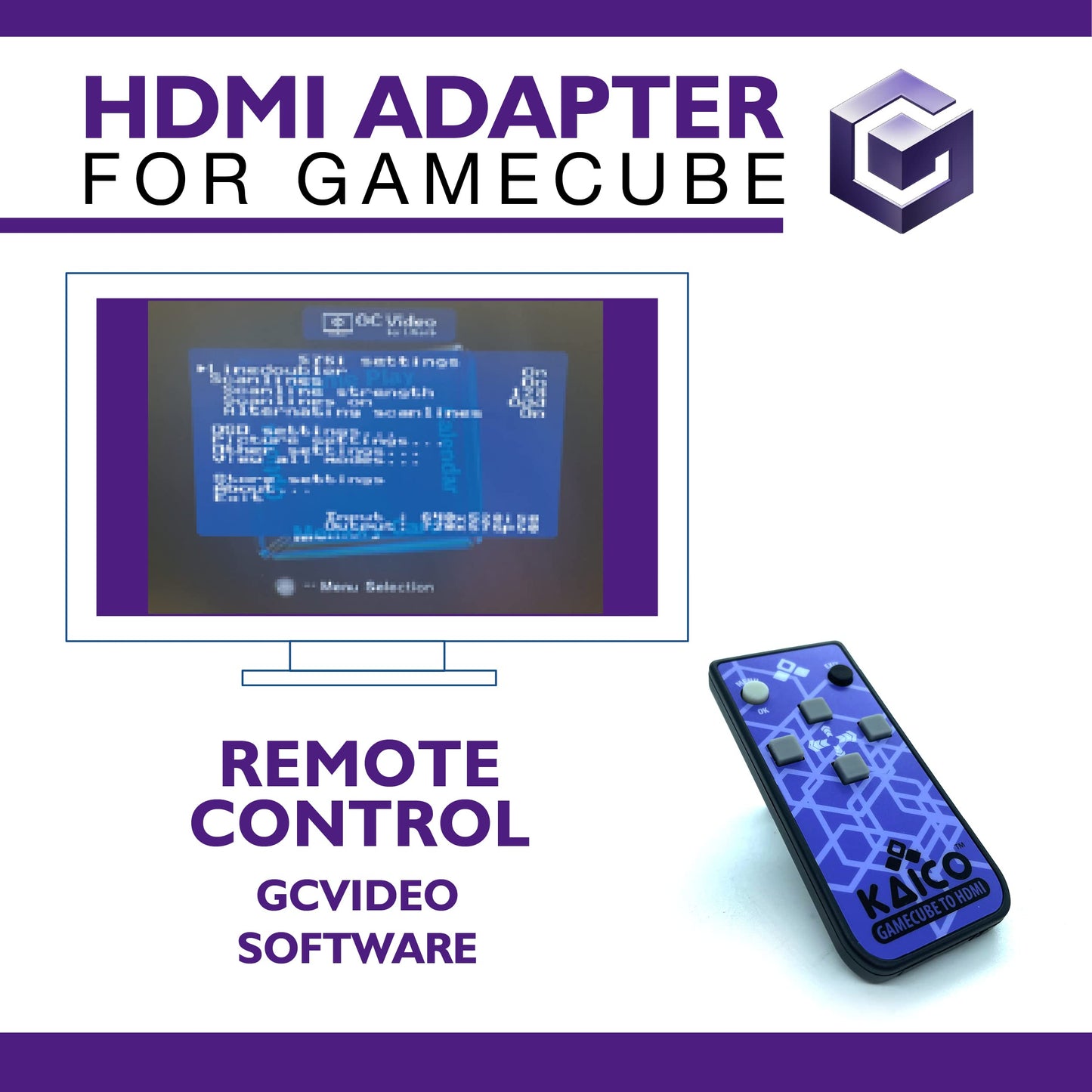 Kaico Gamecube HDMI Adapter - Supports 2X Line-Doubling, Remote Control, Plug & Play Solution for Nintendo Gamecube