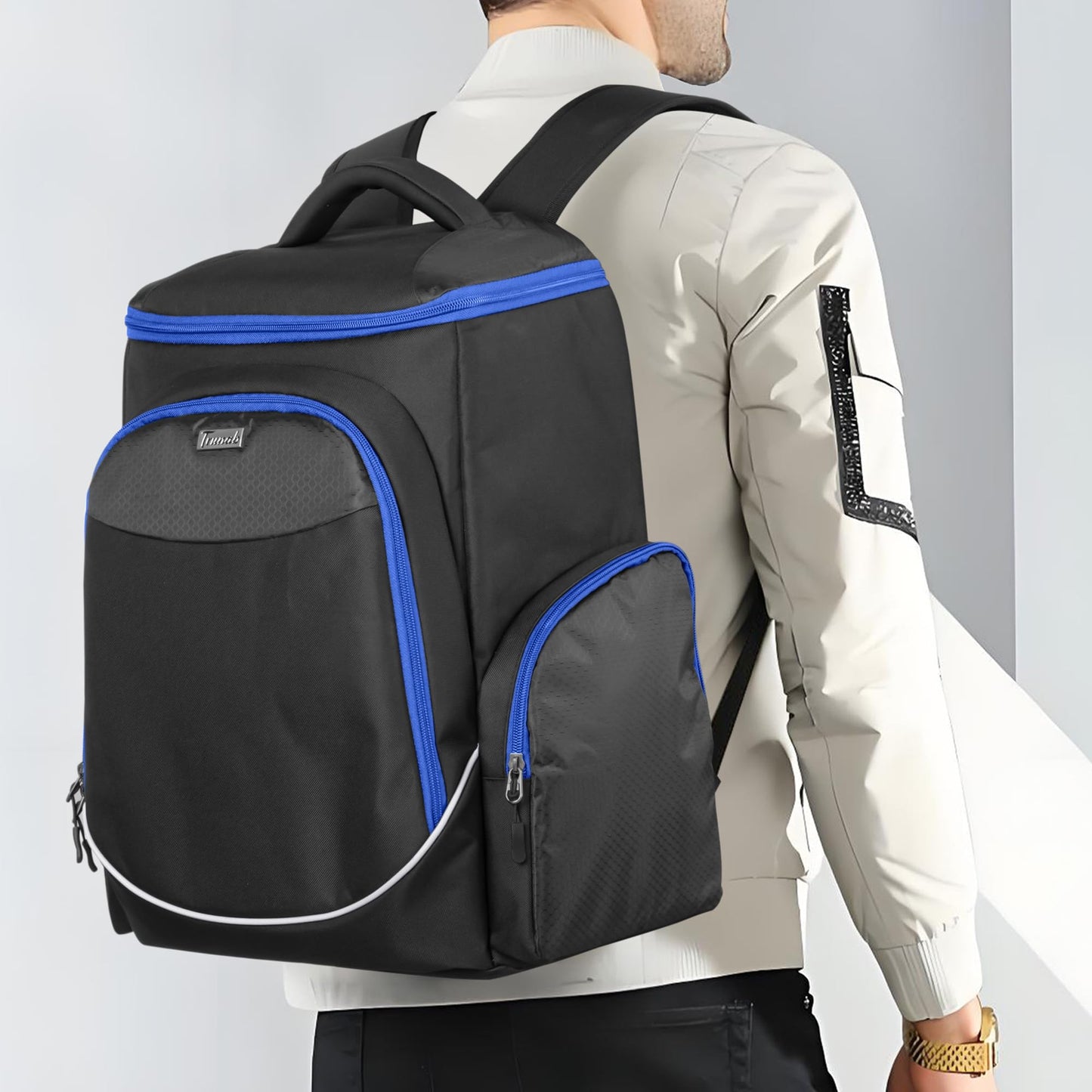 Trunab Gaming Console Backpack for PS5/PS4/Xbox One, Large Nylon Travel Bag, Blue Zip, Model TN04403