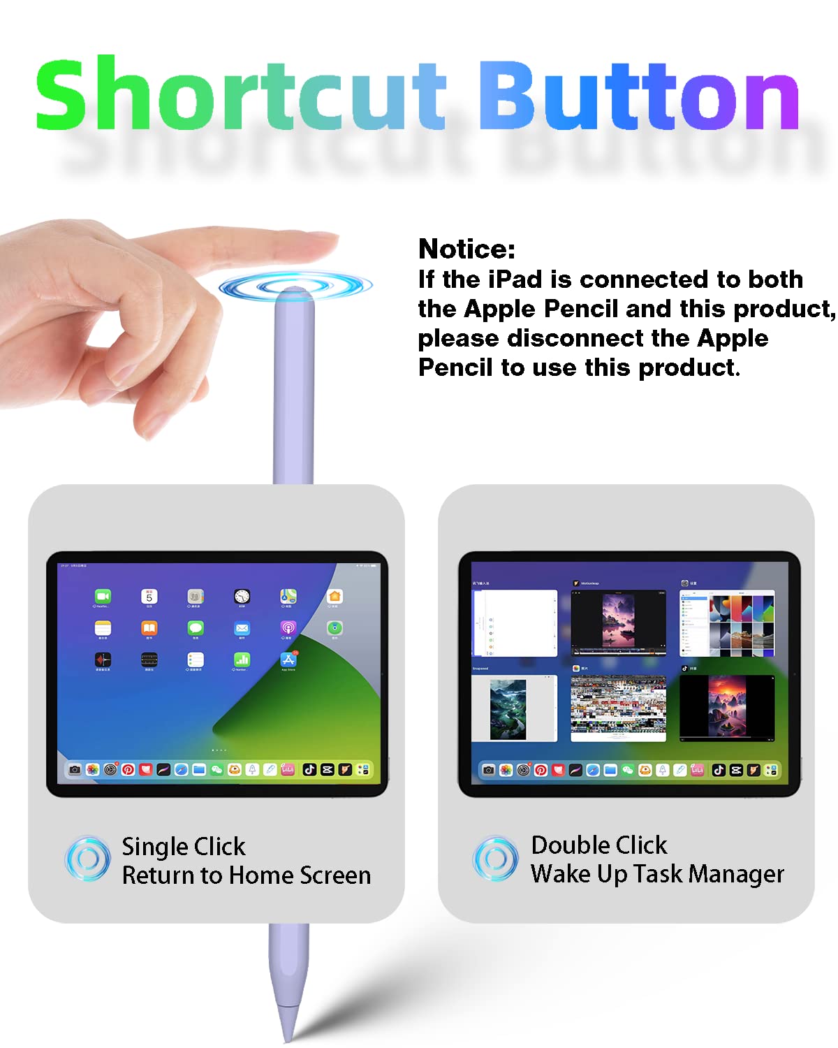 Gnanlen iPad Pencil 2nd Gen - Magnetic Wireless Charging, Compatible with iPad Pro/Air/Mini, Purple, Model Pencil-01