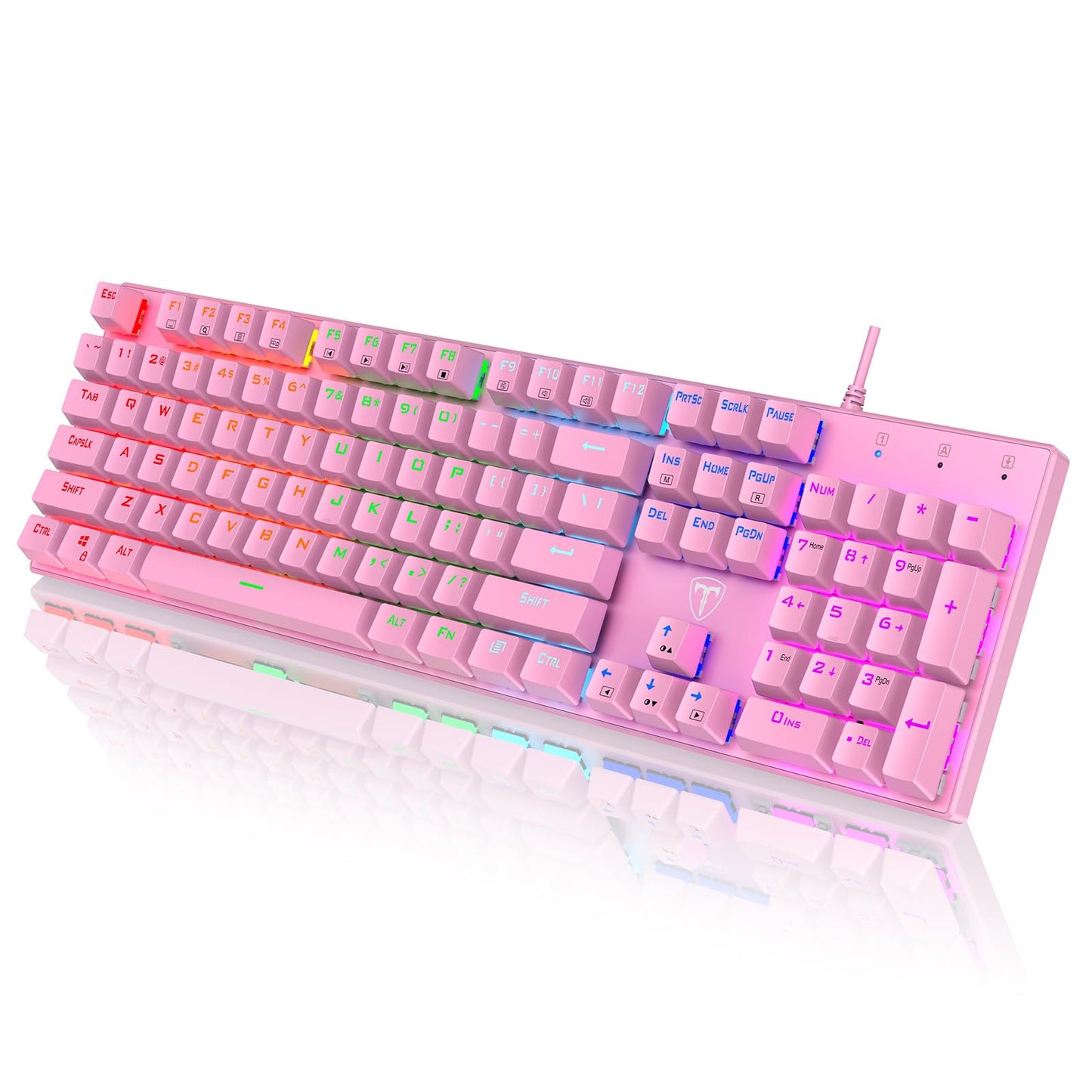 RisoPhy Mechanical Gaming Keyboard RGB 104 Keys Ultra-Slim Backlit USB Wired Keyboard with Blue Switch Durable ABS Keycap/Anti-Ghosting/Spill-Resistant Mechanical Keyboards for PC Mac Xbox Game Pink