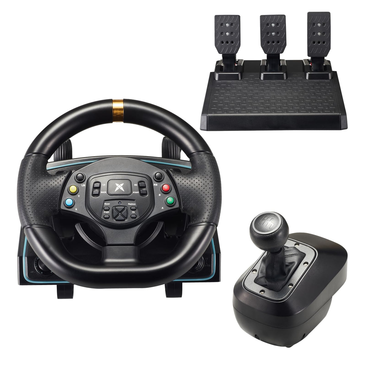 DOYO Gaming Steering Wheel with Pedals and Shifter, 1080 Racing Wheel, Hall Effect Pedals, Vibration Feedback, Paddle Shifters,