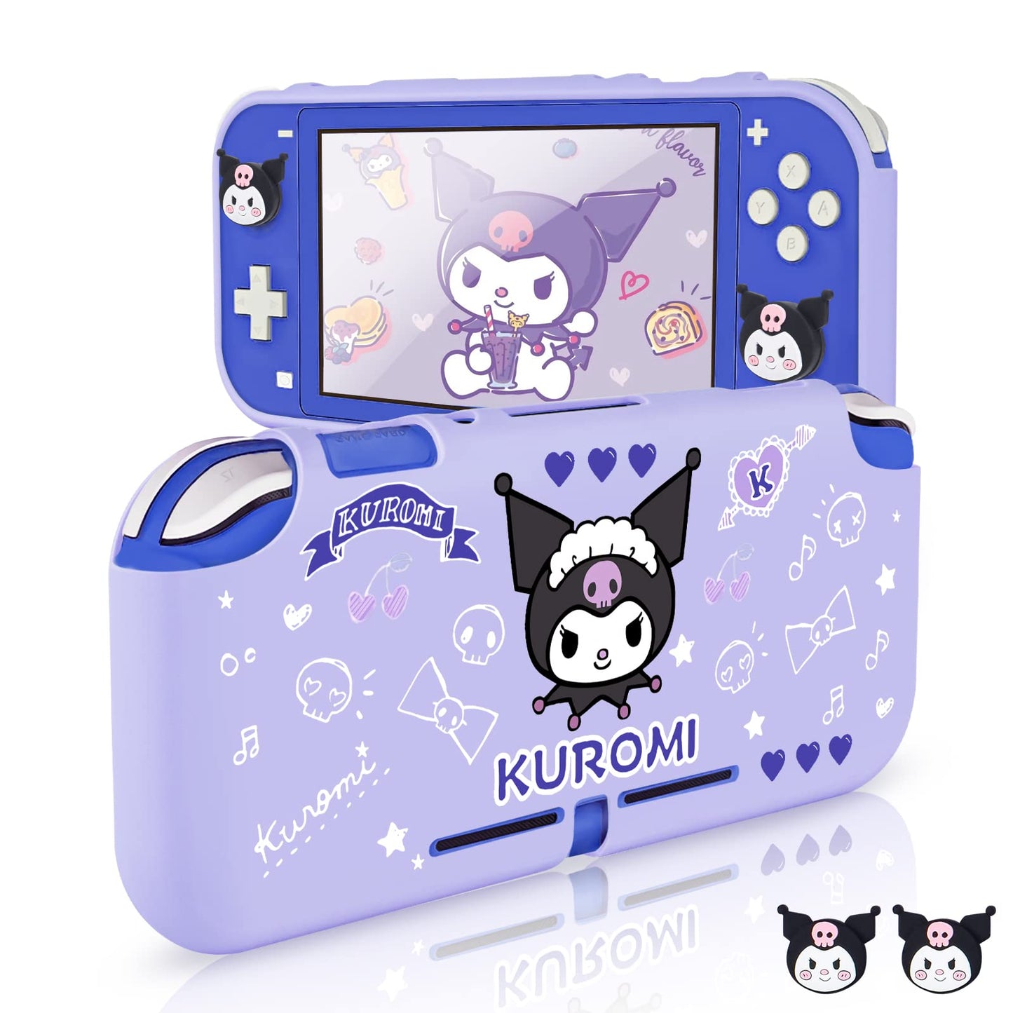 DLseego Little Naughty Rabbit Switch Lite Protective Case Cute TPU Soft Cover Shock Absorption Anti-Scratch Shell with 2PCS Lovely Devil Bunny Thumb Grips for Switch 2019 Version - Purple