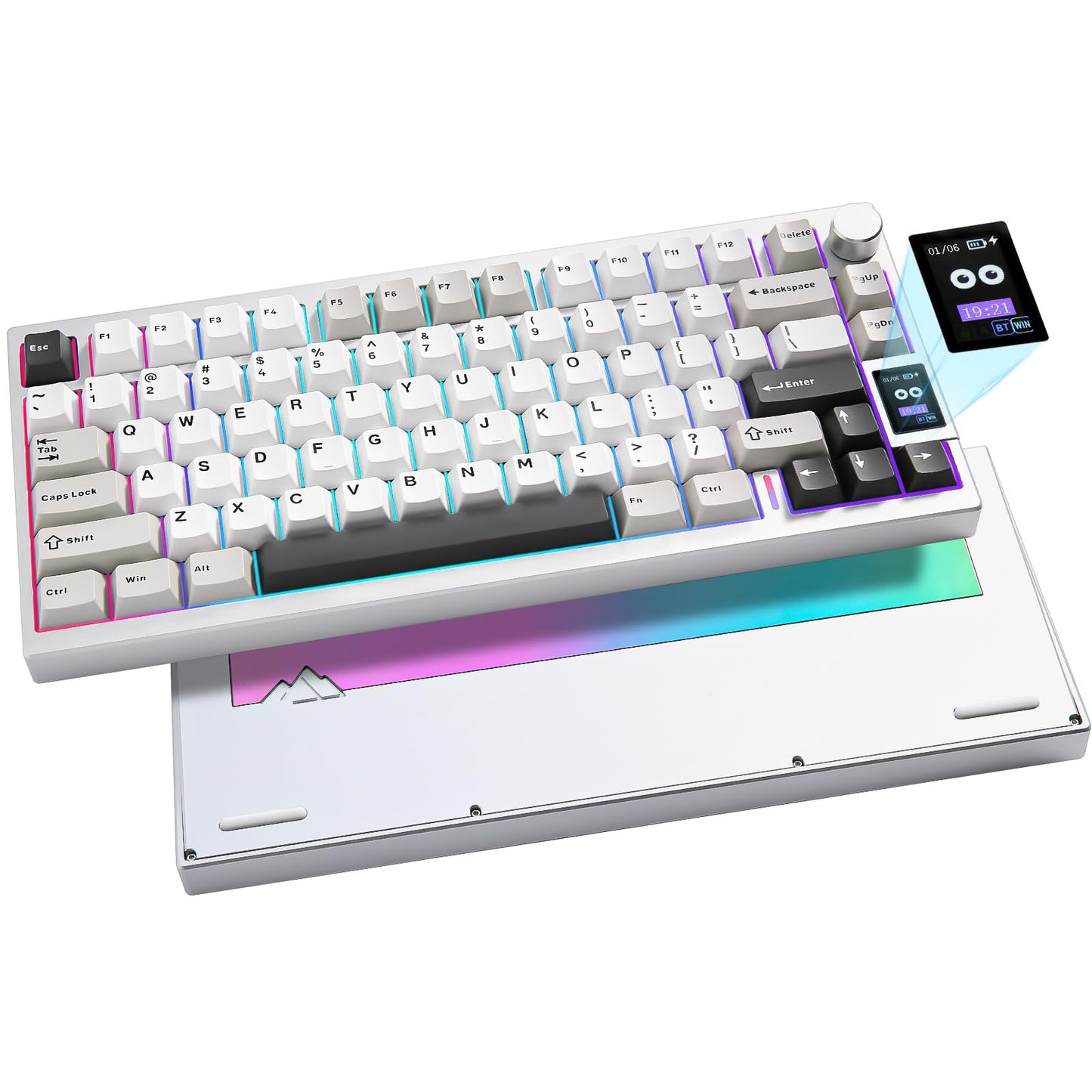 YUNZII AL80 Wireless Mechanical Keyboard Full Aluminum CNC Smart LCD Display Hot Swappable Gasket Mount 75% Layout with Knob BT/2.4G/USB-C QMK/VIA Support for Win/Mac (Silver Gateron Zero Switch)