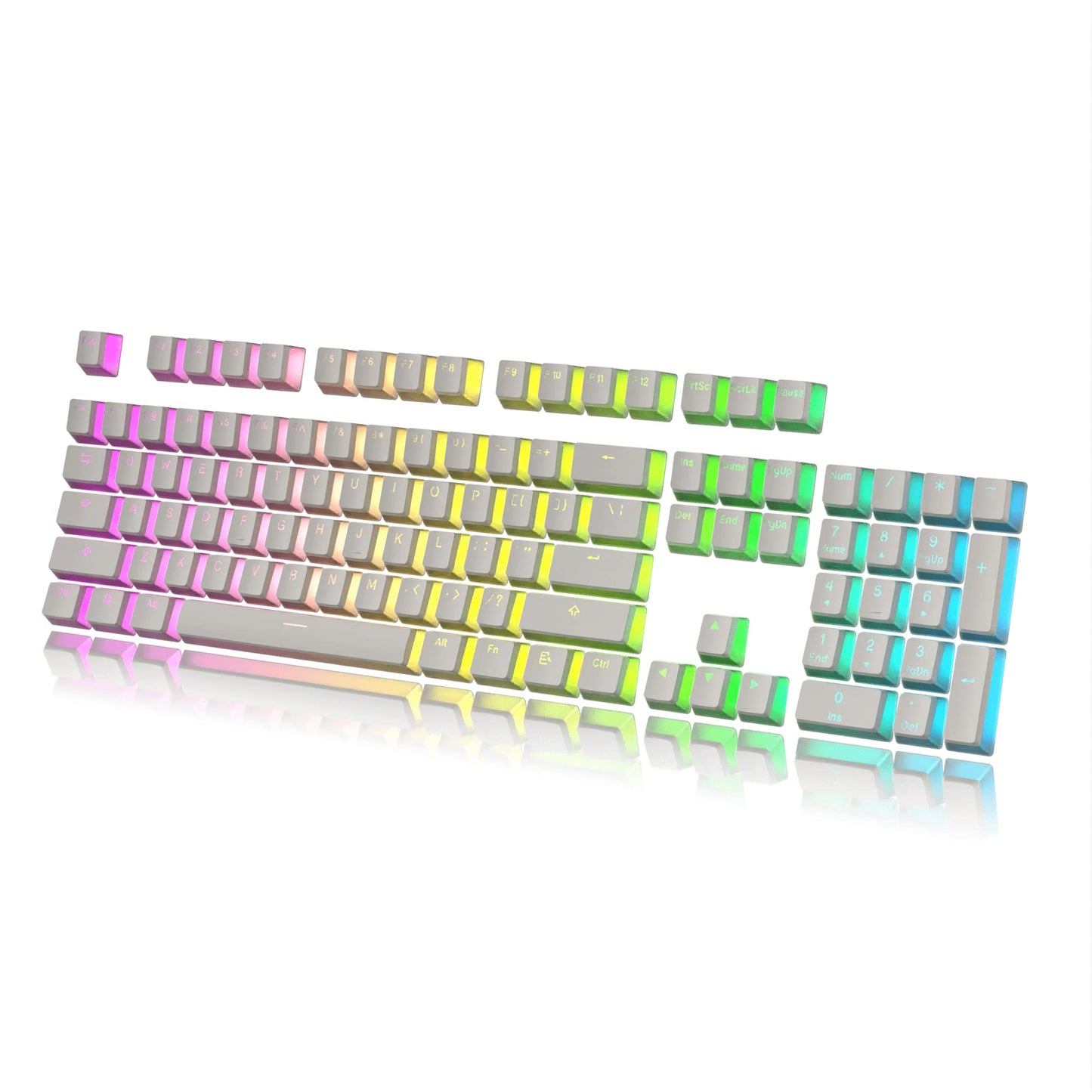 HK GAMING 112 Double Shot PBT Shine Through Pudding Keycaps - White, OEM Profile for MX Switches, ANSI/ISO Compatibility