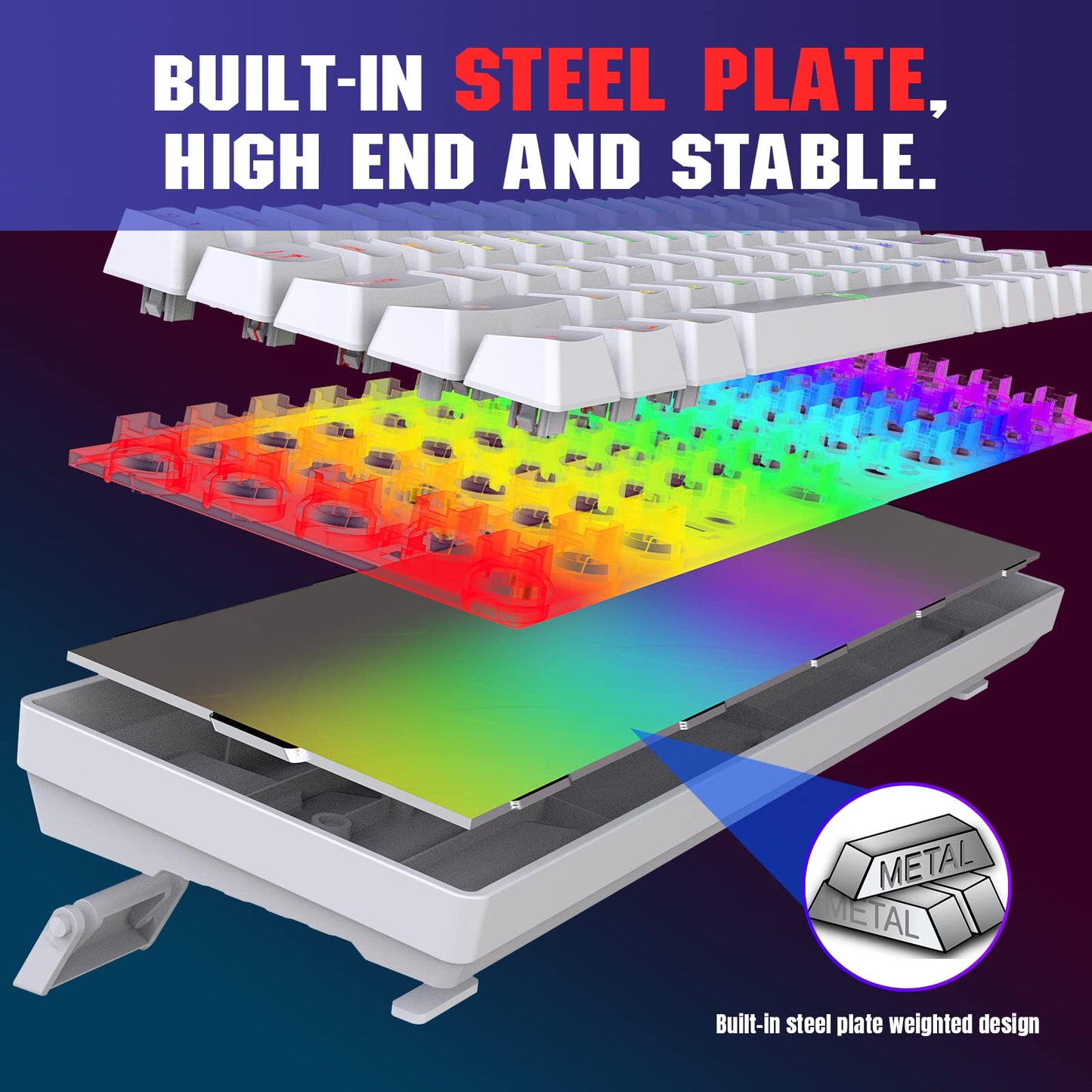 Snpurdiri Compact 60% RGB Gaming Keyboard, Ergonomic Mini Design, 68 Keys, White