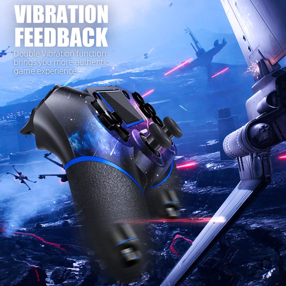 AceGamer Wireless Controller for PS4 - Purple Galaxy Design, 3.5mm Audio, Turbo Function, Compatible with PS4, Slim, Pro, Windows PC