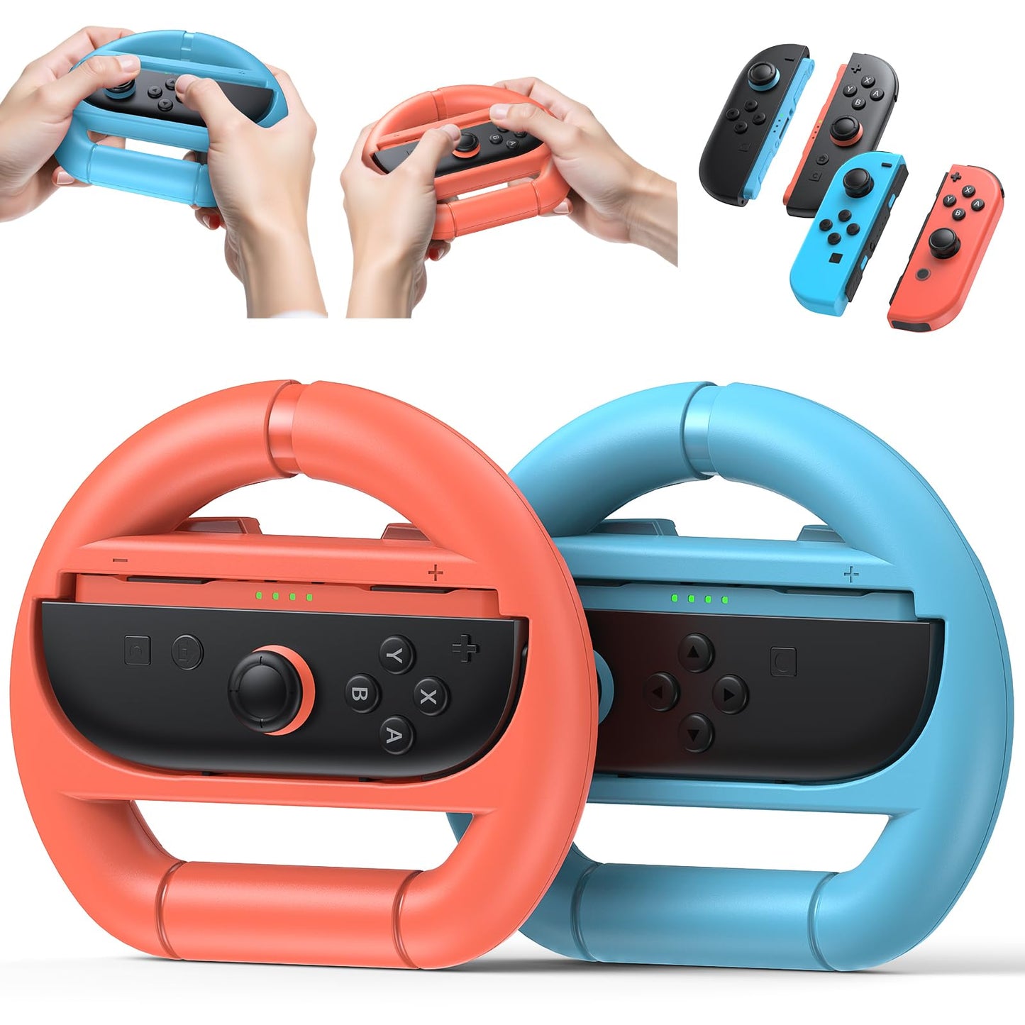 Kinwin Steering Wheel for Nintendo Switch 2 & Switch 1 & Switch OLED Joypad Racing Wheel Controller Grip for Mario Kart World for Mario Kart 8 Deluxe NS2 Anti-Slip Grip Holder Accessories(Blue and Orange)