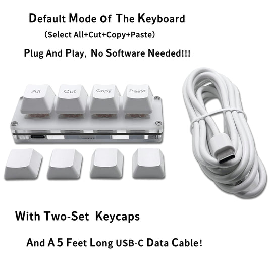 BTXETUEL Mini RGB Macro Pad - 4-Key One-Handed Mechanical Keyboard for Cut/Copy/Paste, White