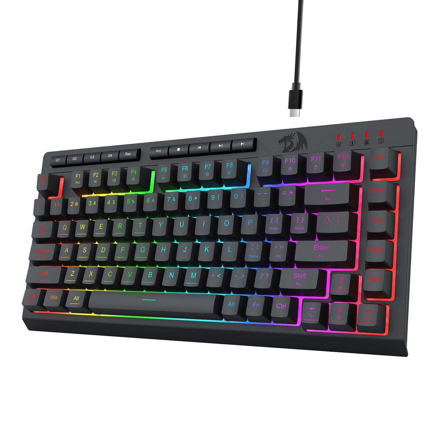 Redragon K524 RGB Gaming Keyboard Wired Extra On-Board Macro Keys Dedicated Multimedia Keys Anti-ghosting RGB Backlit Software Support 75% Portable Quiet Membrane Keyboard Black