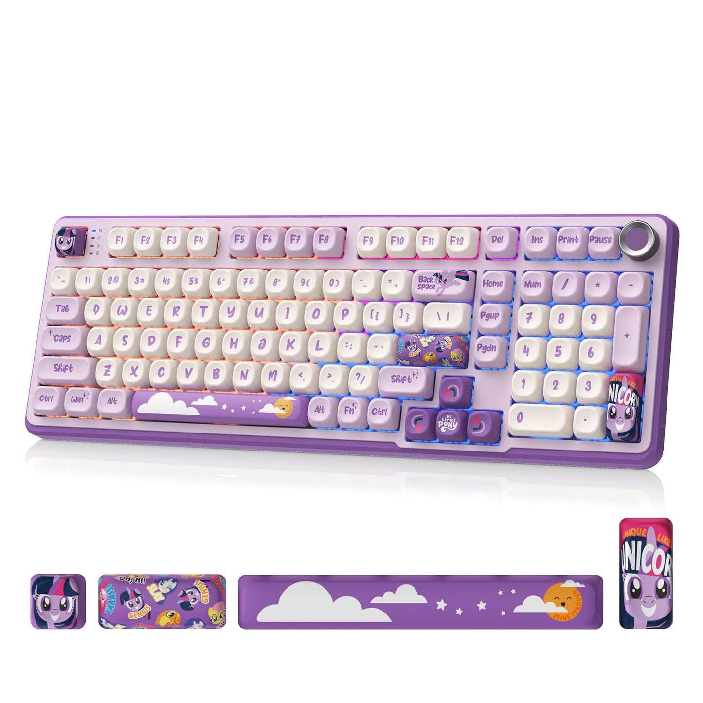 My Little Pony Wireless Mechanical Keyboard - 101 Keys RGB Gaming Keyboard with Custom Linear Switches Hot-Swap & Knob Control Triple Connection (BT5.0/USB-C/2.4GHz) Ergonomic for Work & Gaming