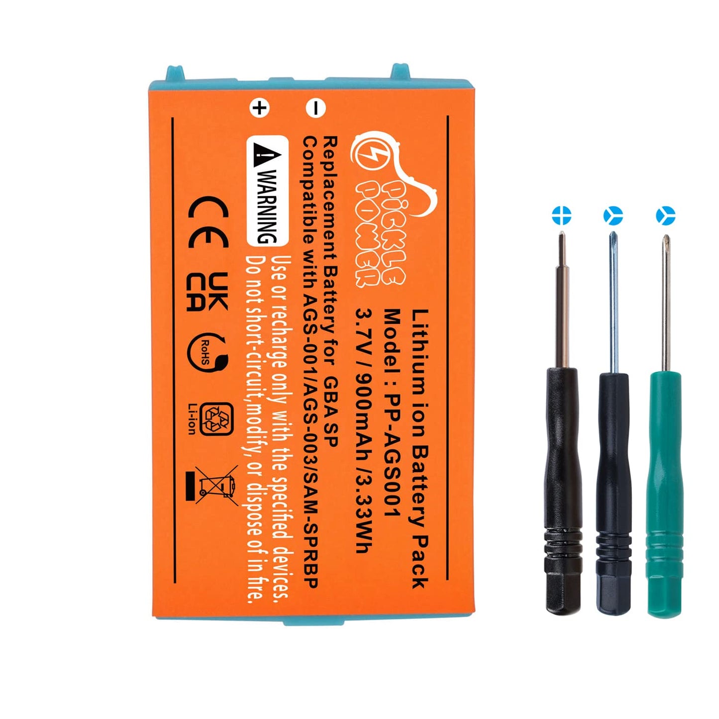 Pickle Power GBA SP Battery Replacement 900mAh Rechargeable Lithium-ion Battery with Tool Kit Compatible with Nintendo Gameboy Advance SP Battery