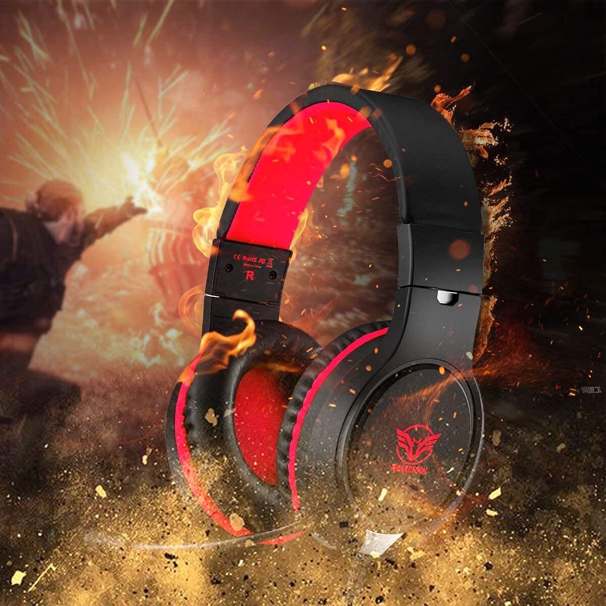 MASACEGON Gaming Headset - Noise Cancelling, Bass Surround, Flexible Mic, 3.5mm Wired, Over-Ear for Nintendo Switch, Xbox, PS4/PS5 - Red